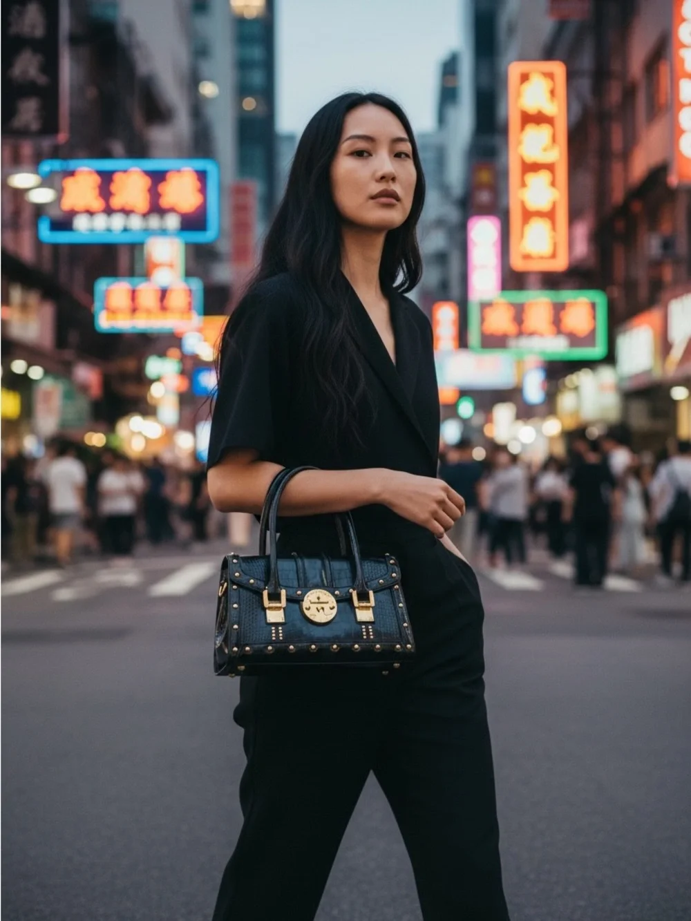Metrocity Studded croc embossed shoulder bag